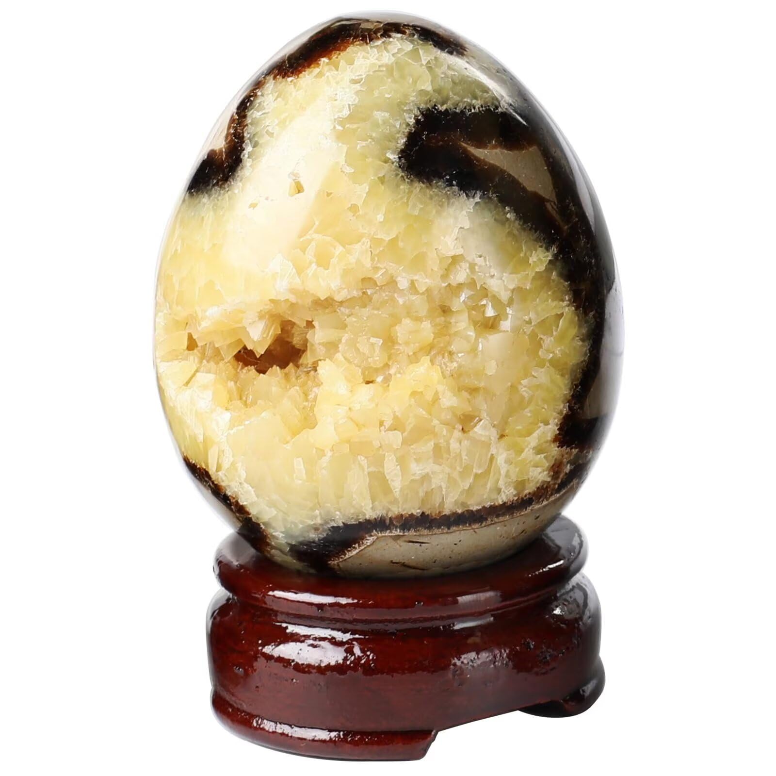 Natural Septarian Geode Egg - Polished Healing Crystal Stone Collection, Septarium Mineral Specimen with Stand - 0.8-1.3 lbs - Home & Office Decor, Meditation & Spiritual Healing Gift