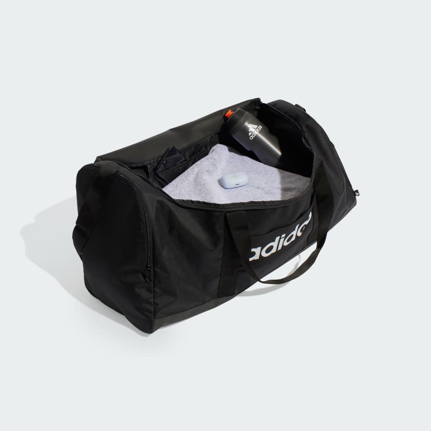 Adidas Linear Duffle Bag - Large Black/White Gym Bag for Men & Women | Perfect for Travel, Sports & Workout Gear Storage