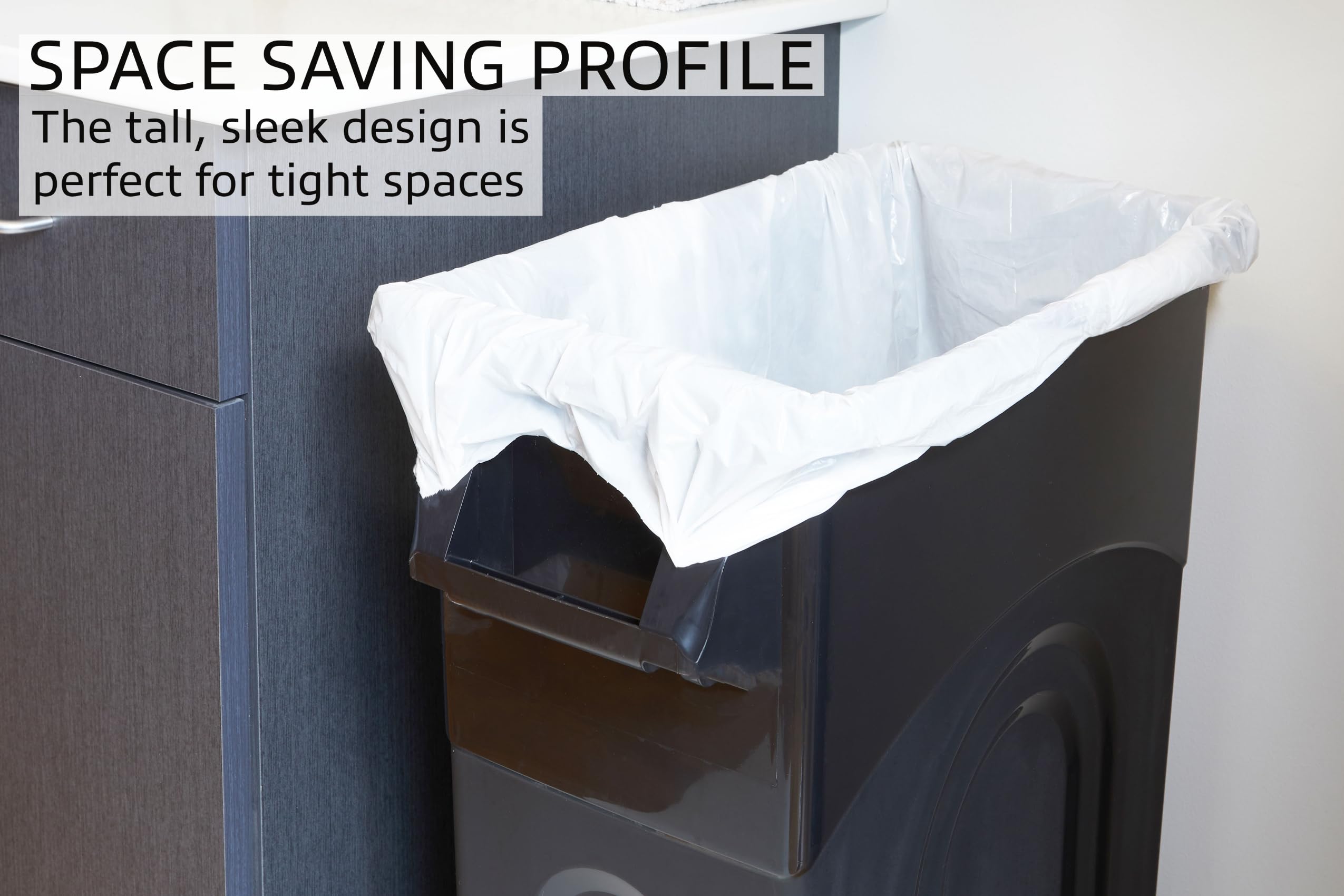 United Solutions 23 Gallon Highboy Waste Container - 2-Pack Slim Trash Can with Easy Bag Removal & Integrated Handles | Space Saving Design for Kitchen, Office, Bathroom | Indoor Outdoor Use in Black (TI0085)