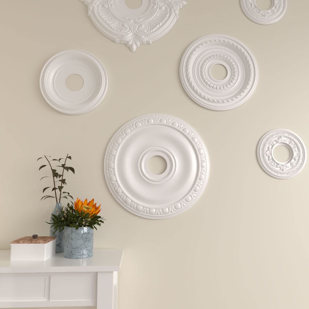 Ekena Millwork CM20JAMMF Jackson Ceiling Medallion - 20 Inch Outer Diameter, 3 5/8 Inch Inner Diameter, 1 Inch Projection - Hand-Painted Mississippi Mud Finish - Perfect for Victorian Homes & Wedding Venue Decor