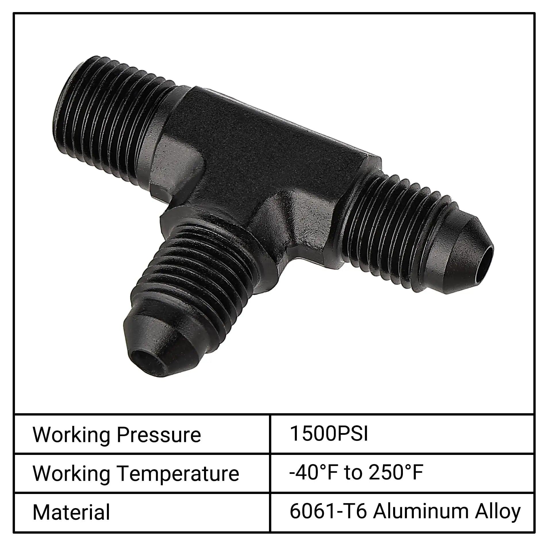 EVIL ENERGY AN to NPT Male Flare Fitting Adapter - Black Aluminum T-Shaped Connector for Fuel, Oil & Hydraulic Lines - Automotive, Racing & Marine Applications