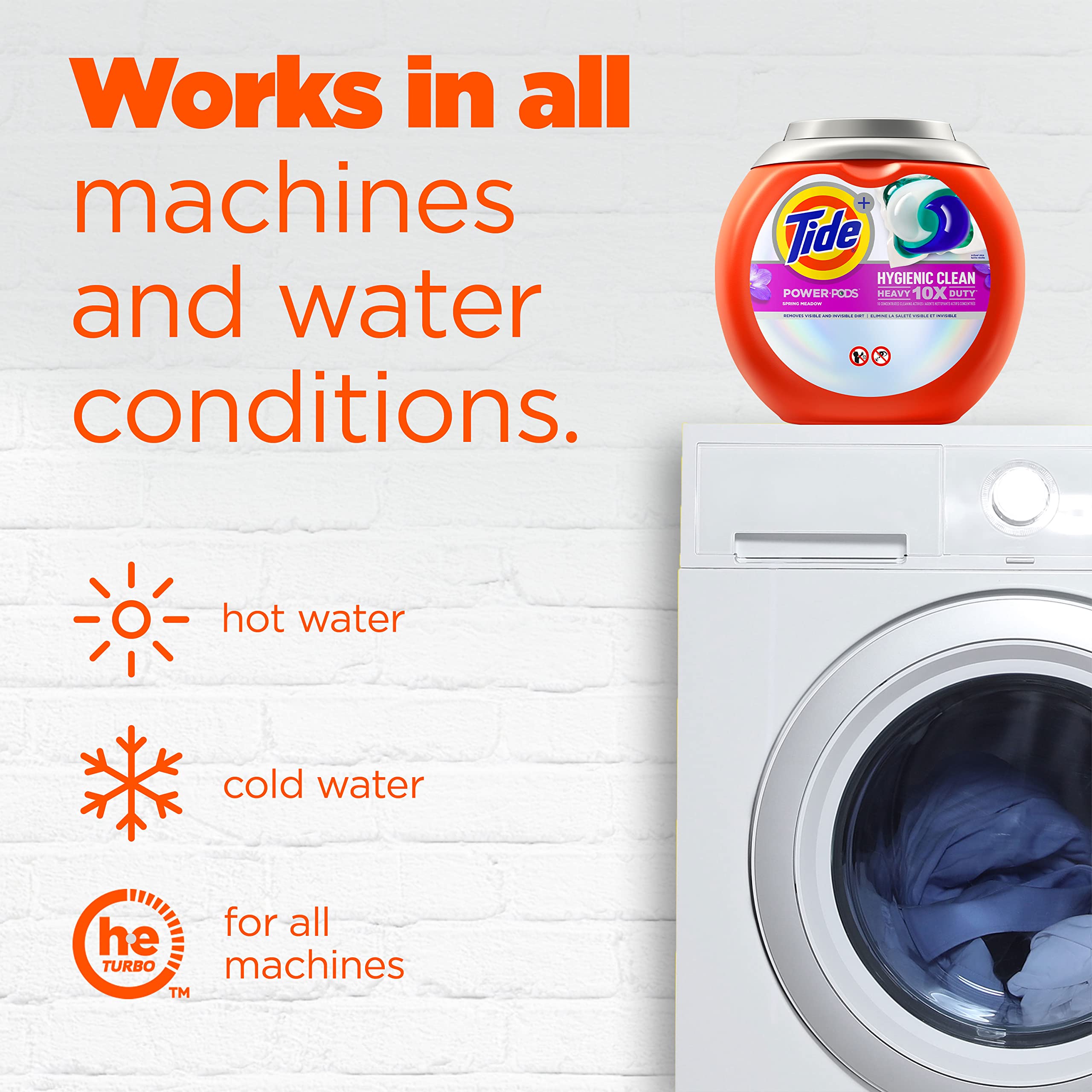 Tide Hygienic Clean Heavy Duty 10X Power PODS Laundry Detergent Pacs - Spring Meadow Scent, 45 Count | Removes Visible & Invisible Stains | Perfect for Large Families, Active Lifestyles & Tough Laundry Loads