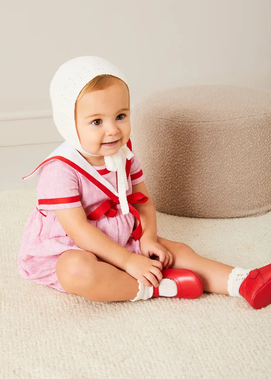 Lawrence Striped Mariner Collar Short Sleeve Romper for Baby Boys & Girls - Red (6 Months to 3 Years) | Casual Outfit, Beach Wear, Summer Playtime