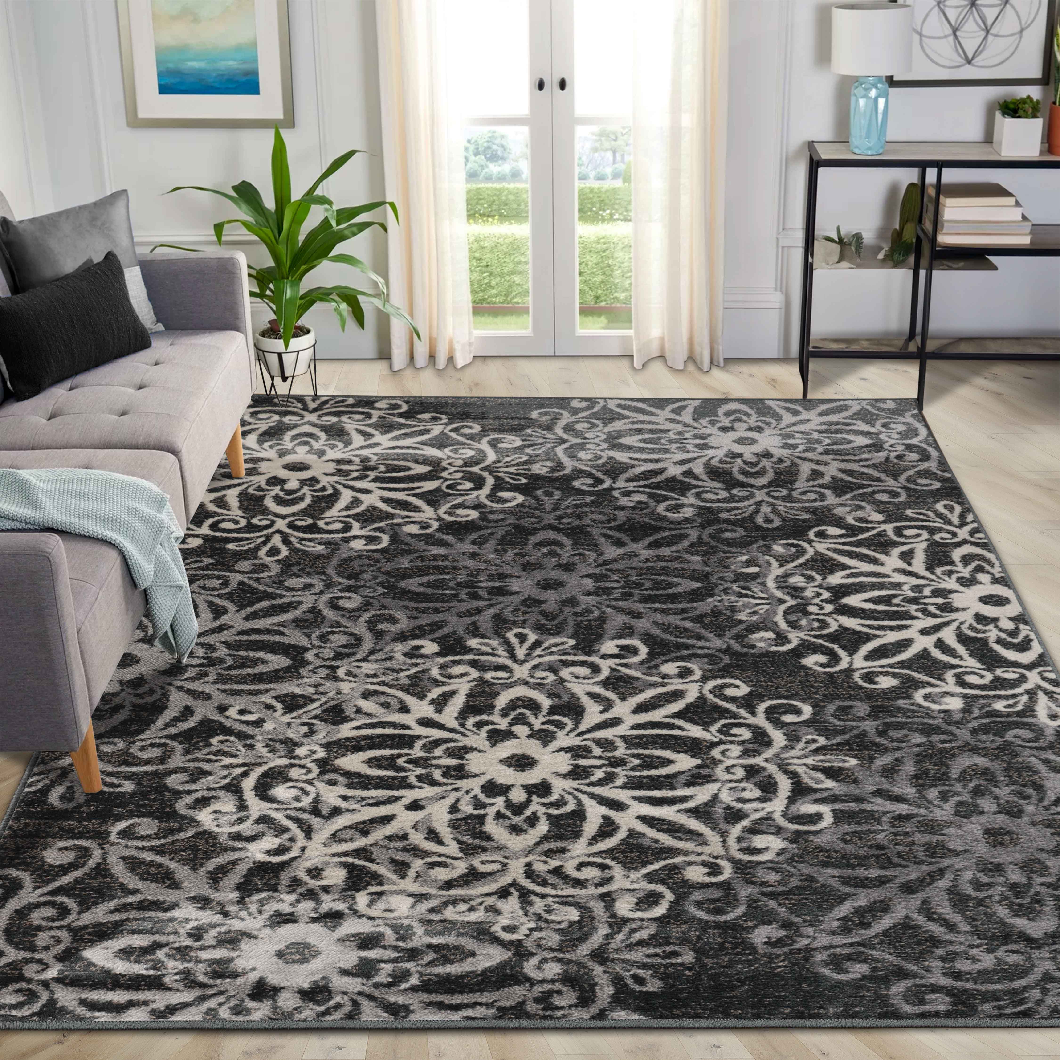 Leigh Traditional Floral Scroll Indoor Area Rugs & Runner Rugs - Non-Slip Soft Living Room Bedroom Decor Carpet