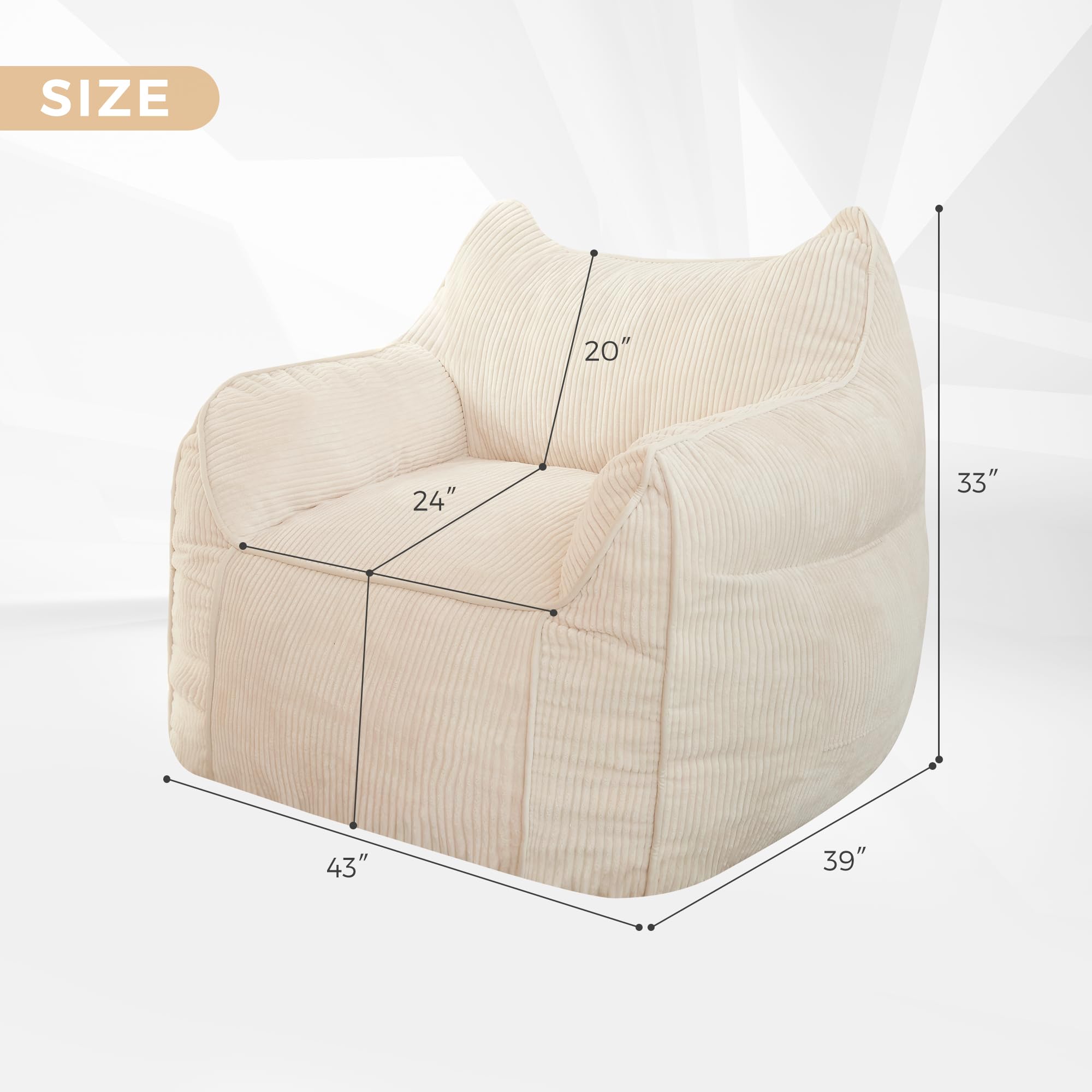 MAXYOYO High-Density Foam Bean Bag Chair Sofa - Soft & Comfortable Beige Lounge Chair for Living Room, Bedroom, Dorm, or Game Room - Perfect for Relaxing, Reading & Gaming