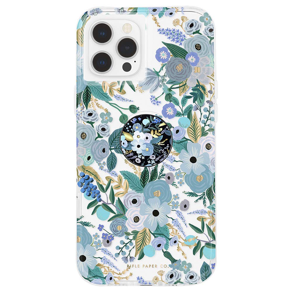 Rifle Paper Co Minis Phone Grip with Suction Cup - For iPhone 16/15/14/13/12 & Galaxy S24 - Garden Party Blue - Perfect for Hands-Free Viewing & Video Calls