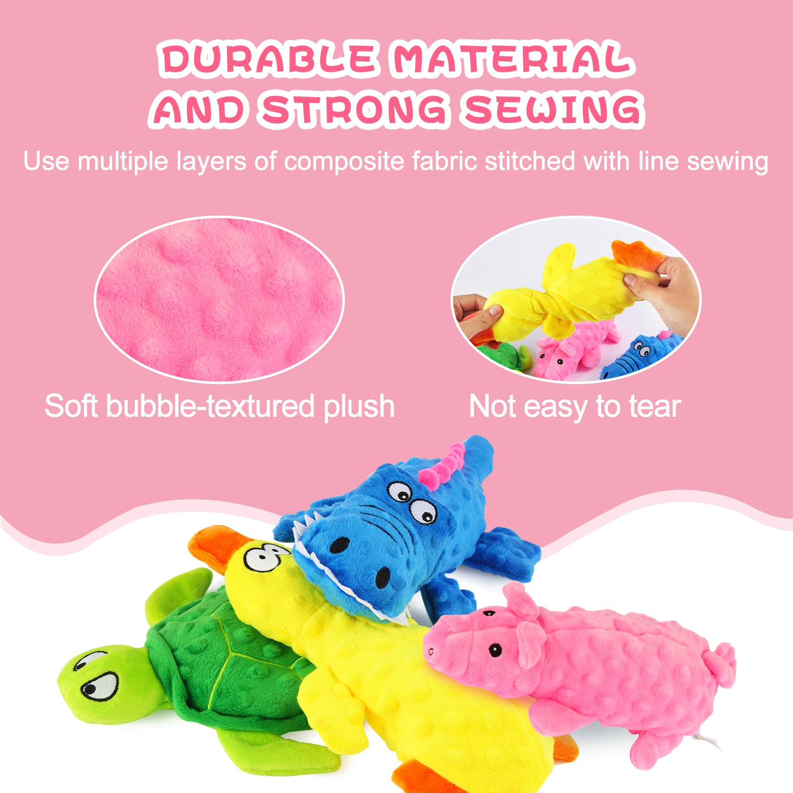 Durable 5 Pack Stuffed Animal Dog Toys for Aggressive Chewers - Squeaky Chew Toys for Small, Medium & Large Dogs - Tough Puppy Chew Toys for Indoor & Outdoor Play
