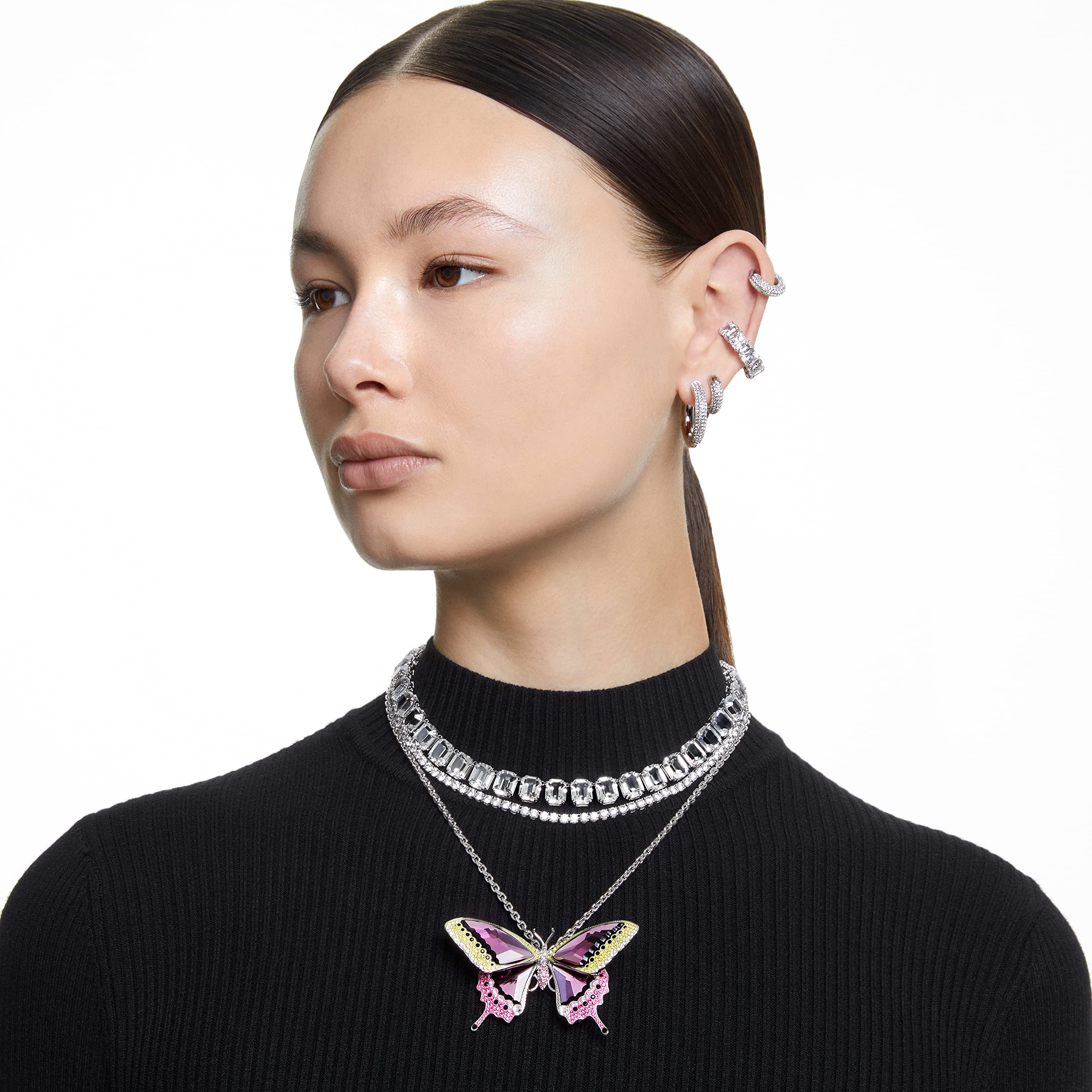 Swarovski Matrix Crystal Necklace for Women - Pink, Yellow & Clear Crystals | Elegant Fashion Jewelry Gift for Birthday, Anniversary & Special Occasions