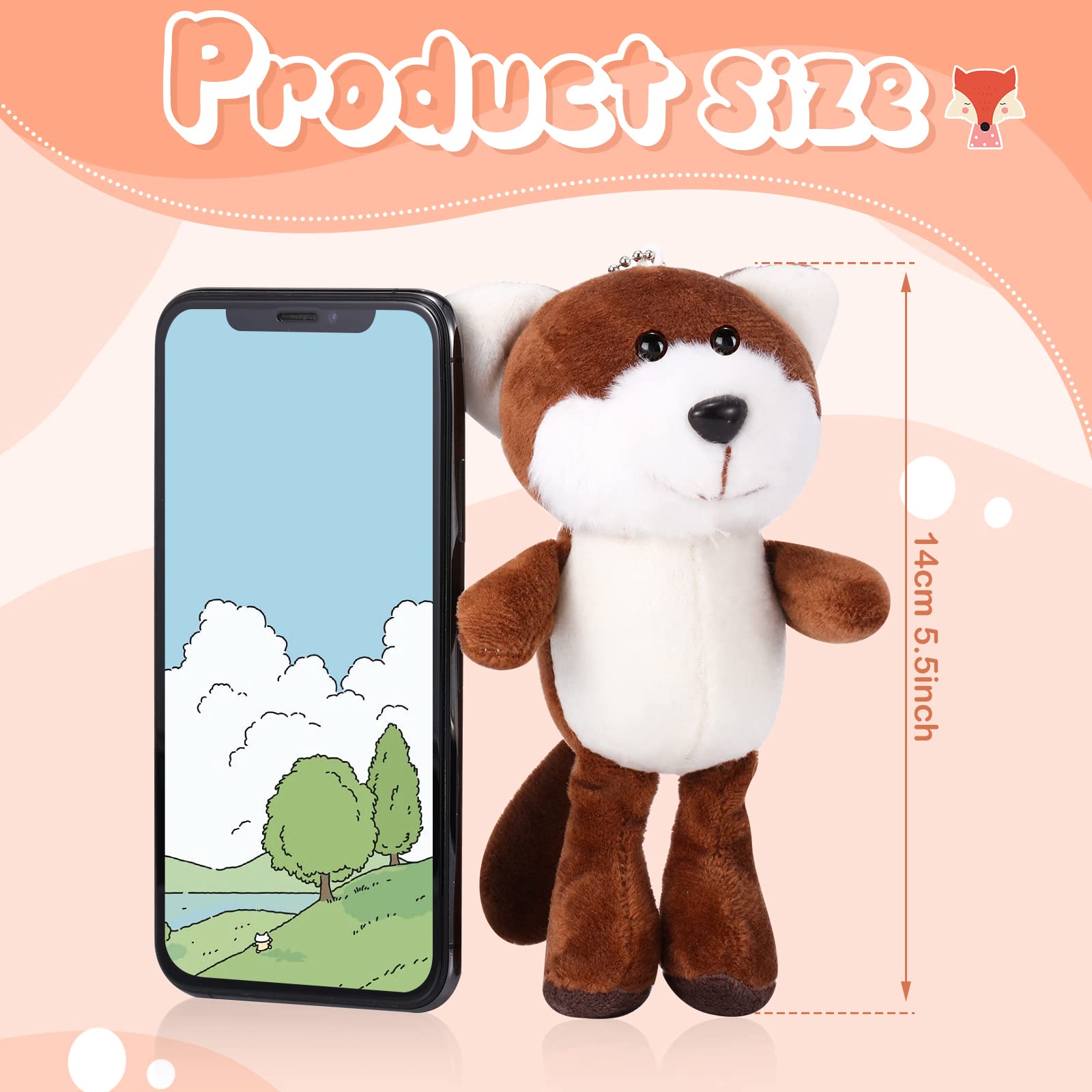 12 Pack Mini Plush Animal Toys - 4 Inch Cute Stuffed Turtle, Puppy, Dog, Pig Keychain Pendants for Birthday Party Favors, DIY Home Decor & Handbag Charms (Fox Style) | Perfect for Kids Gifts, Party Giveaways & Room Decoration