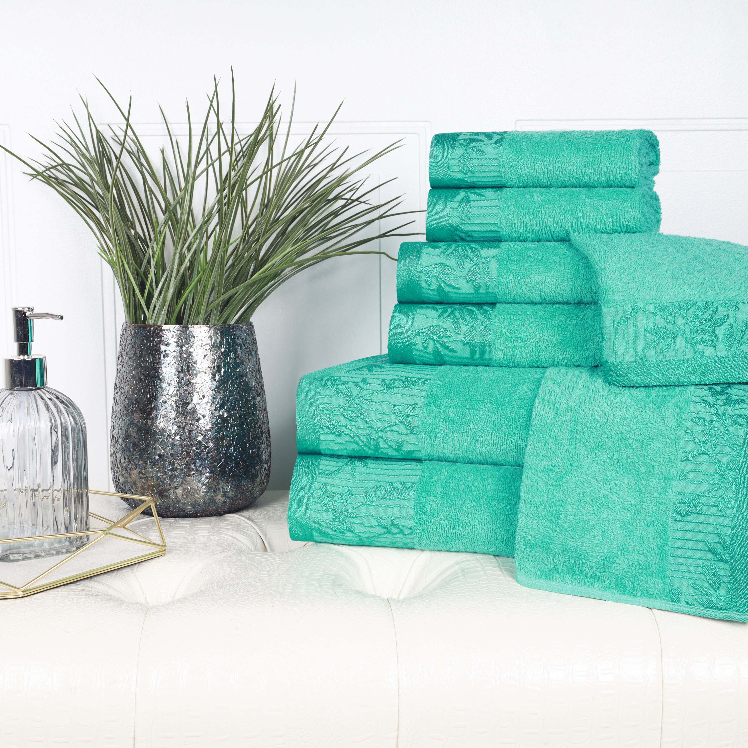 Premium Wisteria Cotton Floral Embroidered Jacquard Border 8-Piece Bath Towel Set - Soft & Absorbent for Spa, Bathroom & Guest Use