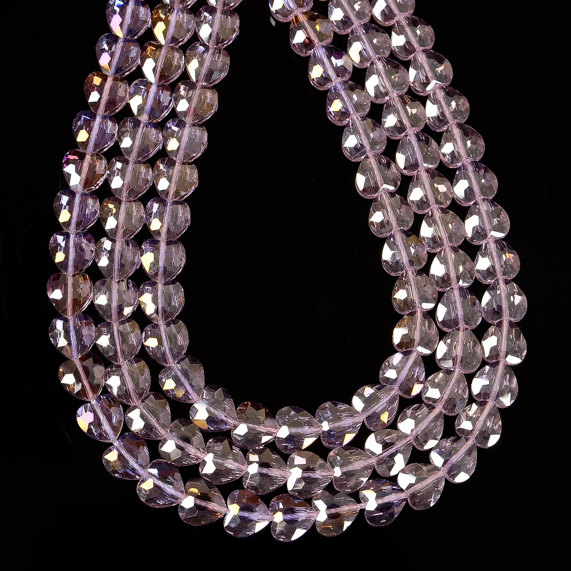 Pink AB Crystal Glass Faceted Heart Beads - 10mm Size, 15.5 Inch Strand for Jewelry Making, DIY Crafts, Bracelets & Necklaces