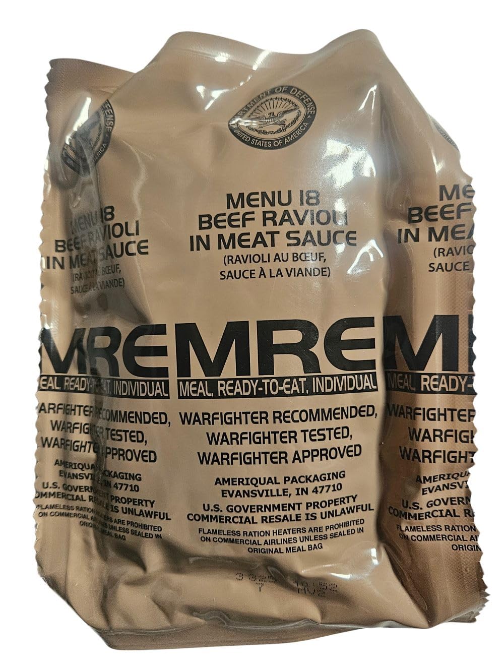 Authentic USGI MRE Meal Ready to Eat (Beef Ravioli) - 2026 Inspection Date | New Packaging with Entree, Snacks, Dessert & Utensils | Perfect for Emergency Preparedness, Camping & Outdoor Adventures