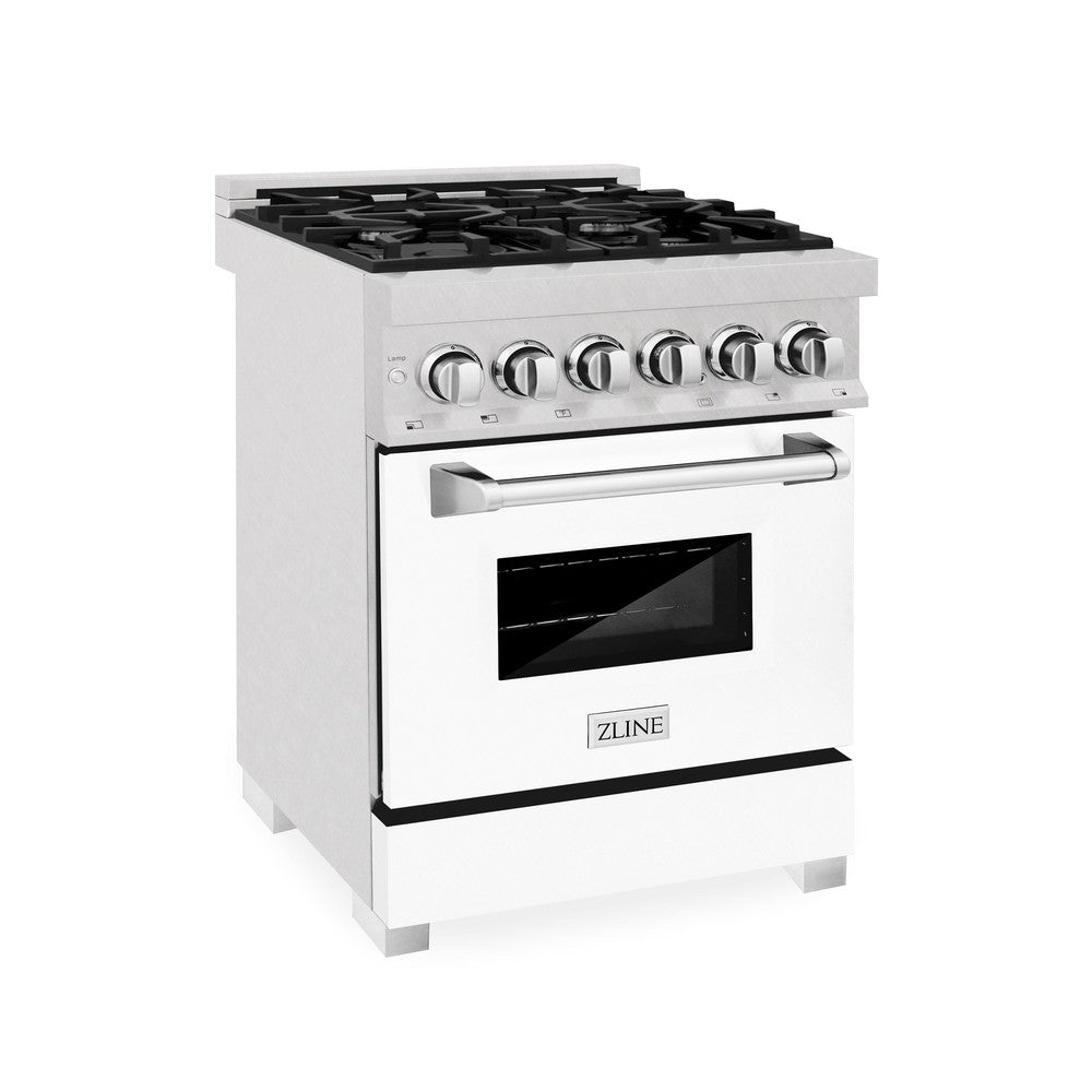 ZLINE 24 Inch 2.8 Cu. Ft. Dual Fuel Range - 4 Burner Gas Cooktop & Electric Convection Oven - Satin Stainless Steel with White Matte Door (RAS WM 24) - Perfect for Modern Kitchens, Home Chefs & Entertaining