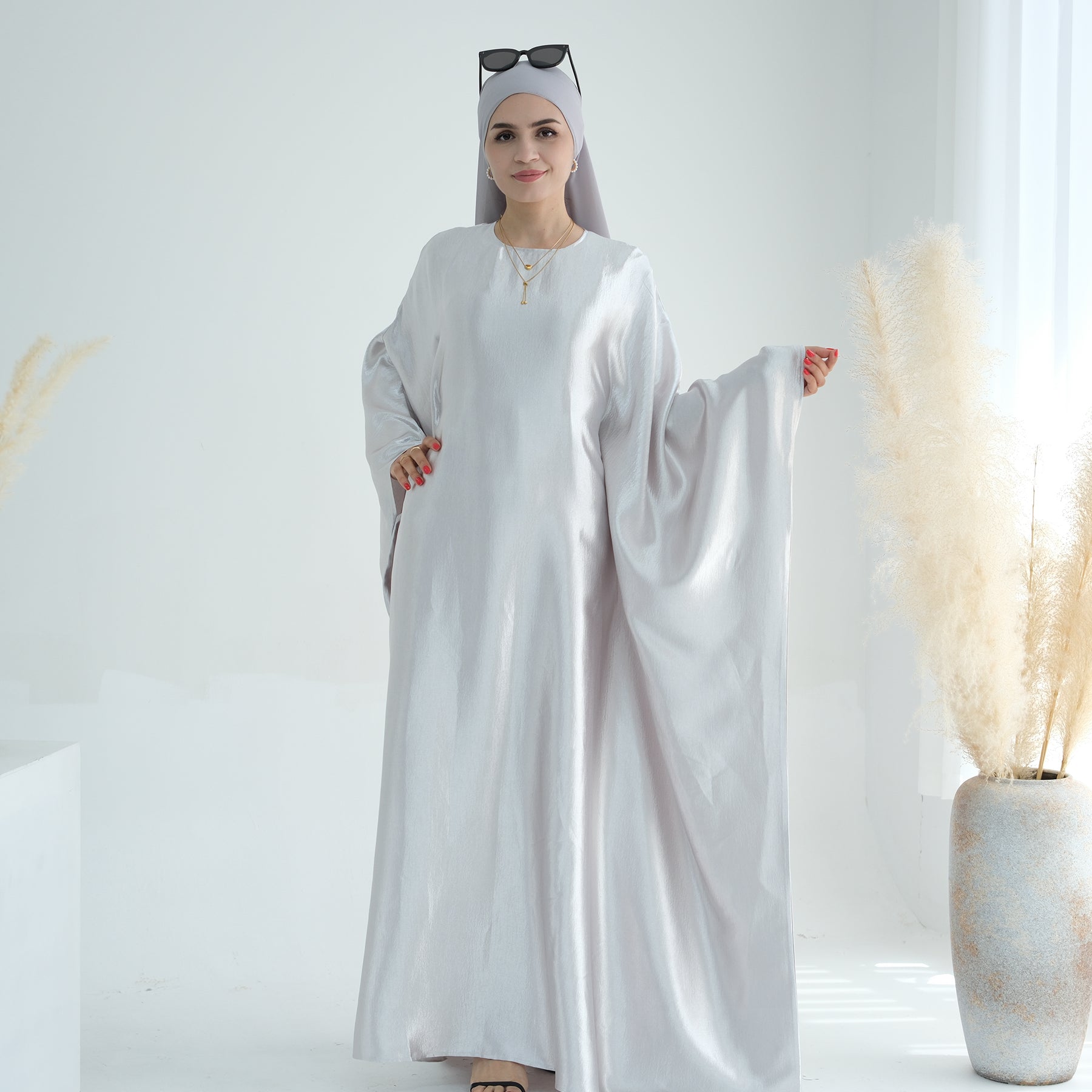 Elegant Alisha Butterfly Satin Abaya Dress for Women - Modest Muslim Prayer Dress - Perfect for Eid, Ramadan, and Special Occasions