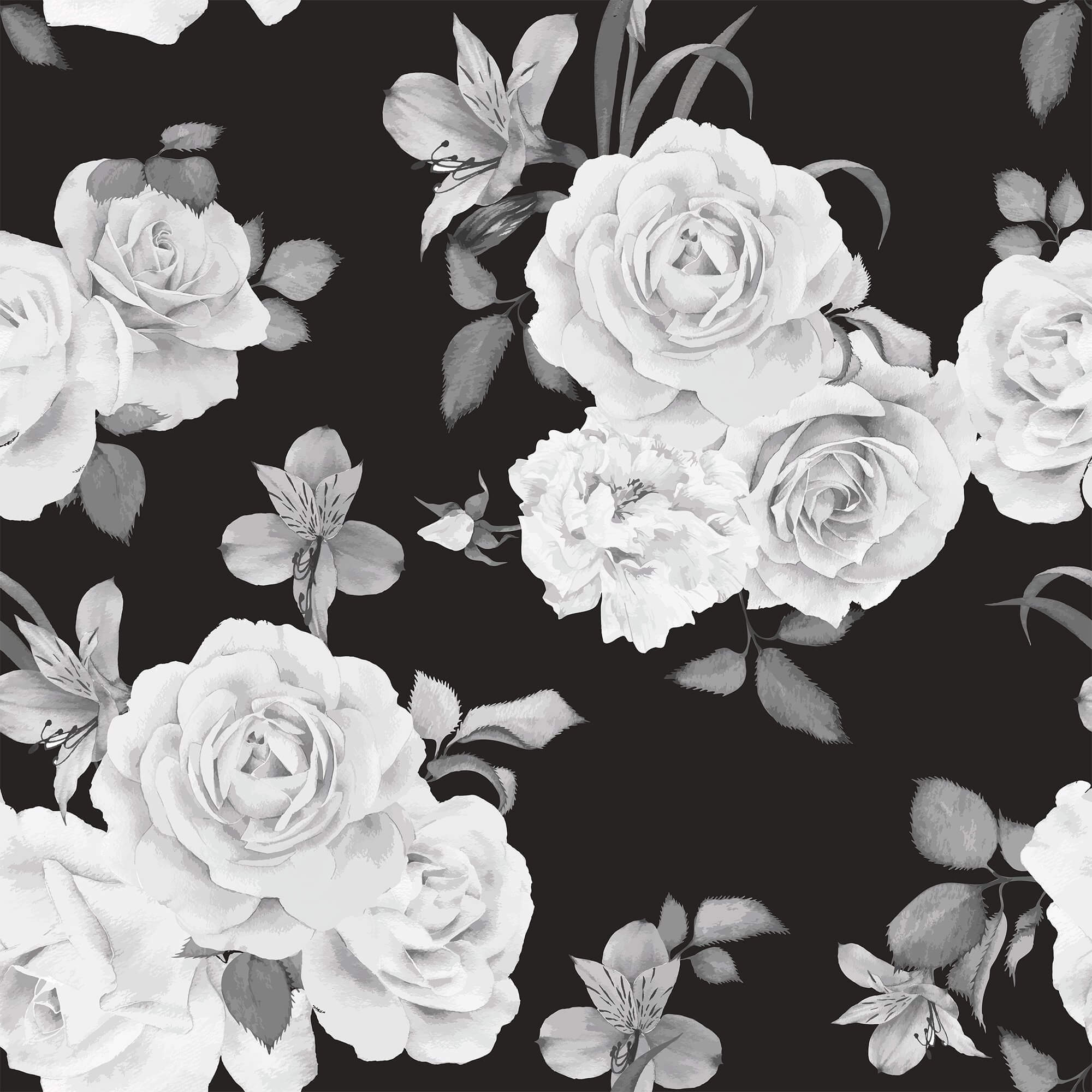 Black and White Floral Peel and Stick Removable Wallpaper - Self-Adhesive Decorative Wall Covering for Bedroom, Living Room, Kitchen - Easy to Install & Remove - Pattern 9335