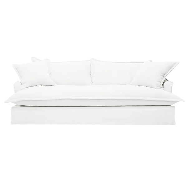 Hayman 3-Seater Slipcover Sofa - White Linen Fabric Couch Cover | Perfect for Living Room, Family Room & Home Decor Protection