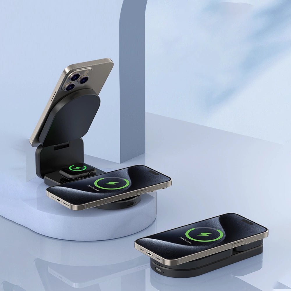 Zynco 3-in-1 Magnetic Wireless Charger Stand for iPhone 14/13/12, Apple Watch & AirPods - Fast Charging Station for Home, Office & Nightstand