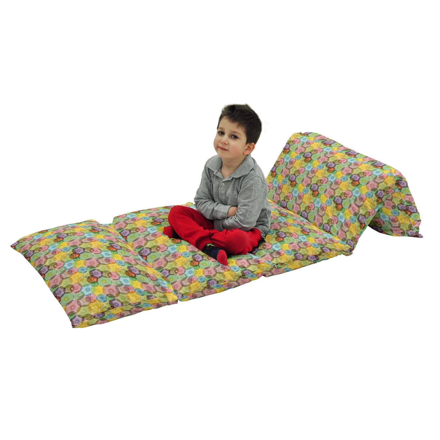 Ambesonne Abstract Floor Pillow Lounger Cover - Vintage Retro Geometric Rainbow Print Fabric Case for 5 Pillows (88