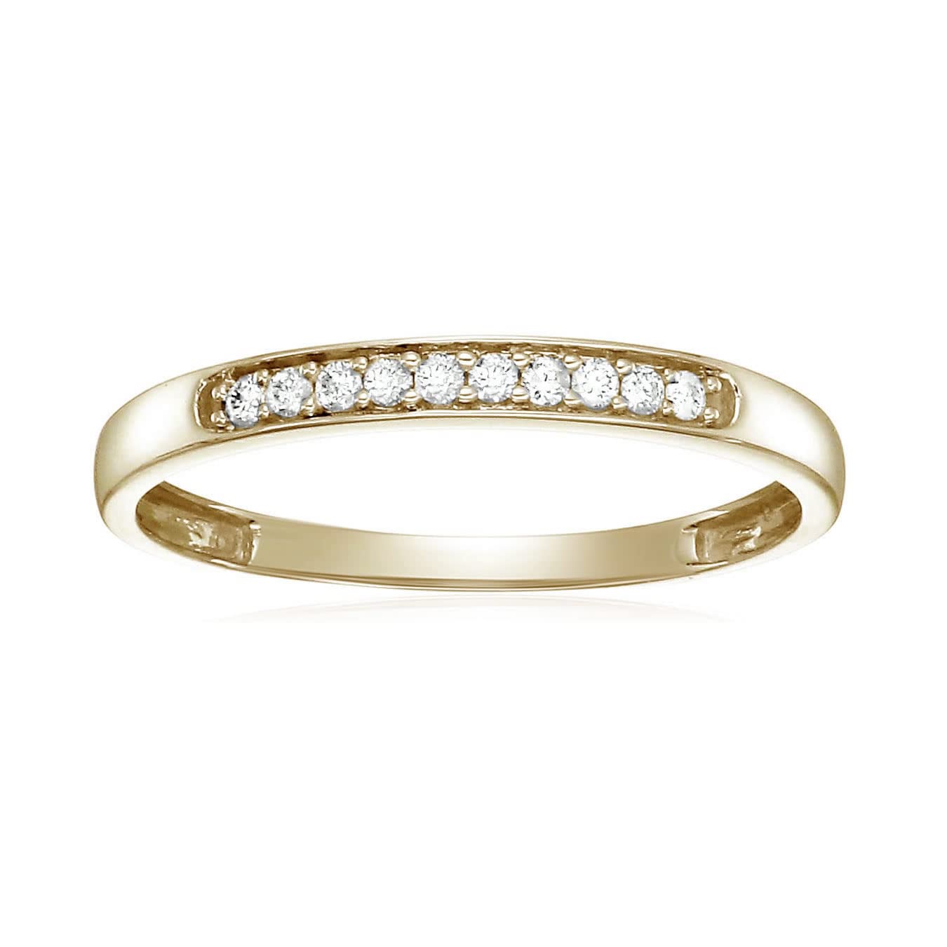 1/10 CTTW Diamond Wedding Band for Women - 10K Yellow Gold Engagement Ring with 10 Prong Set Stones (Size 4.5-10) - Perfect for Anniversary Gifts & Bridal Jewelry