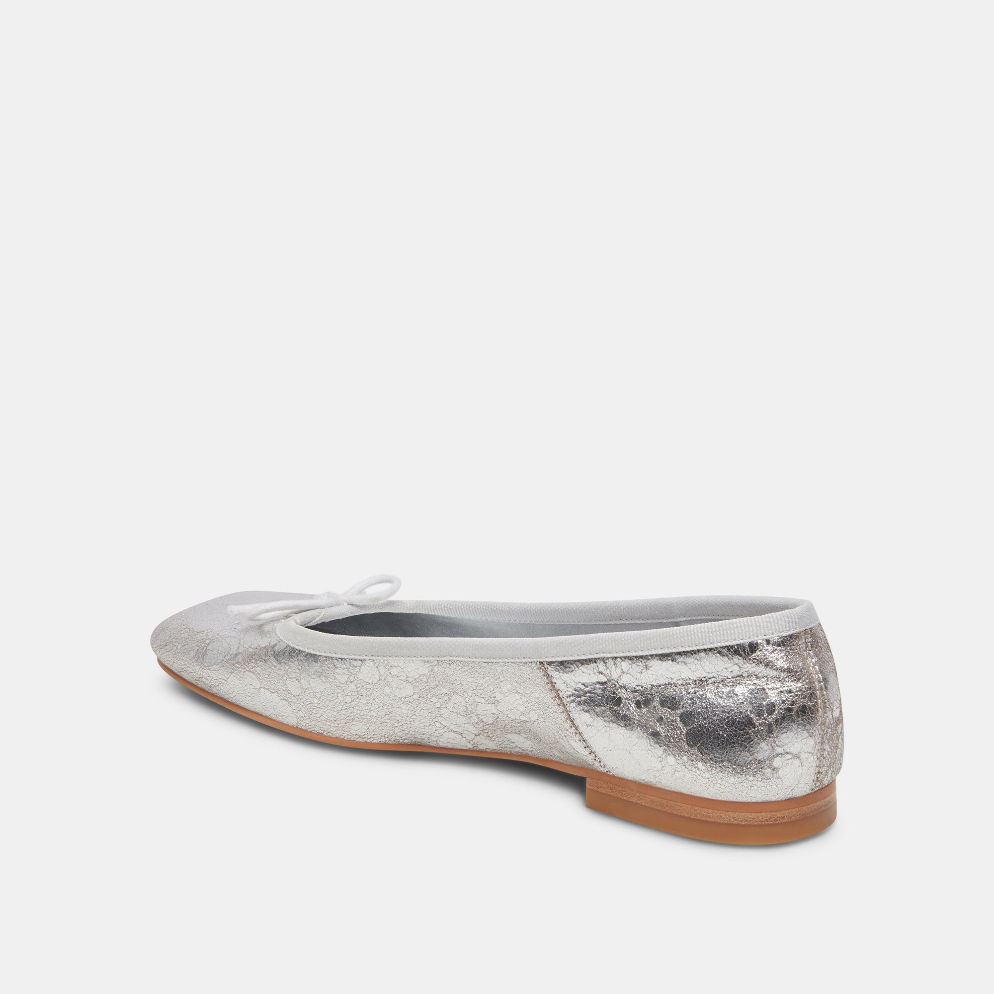 ANISA Women's Ballet Flats - Silver Distressed Leather Comfortable Slip-On Shoes for Casual Wear & Office