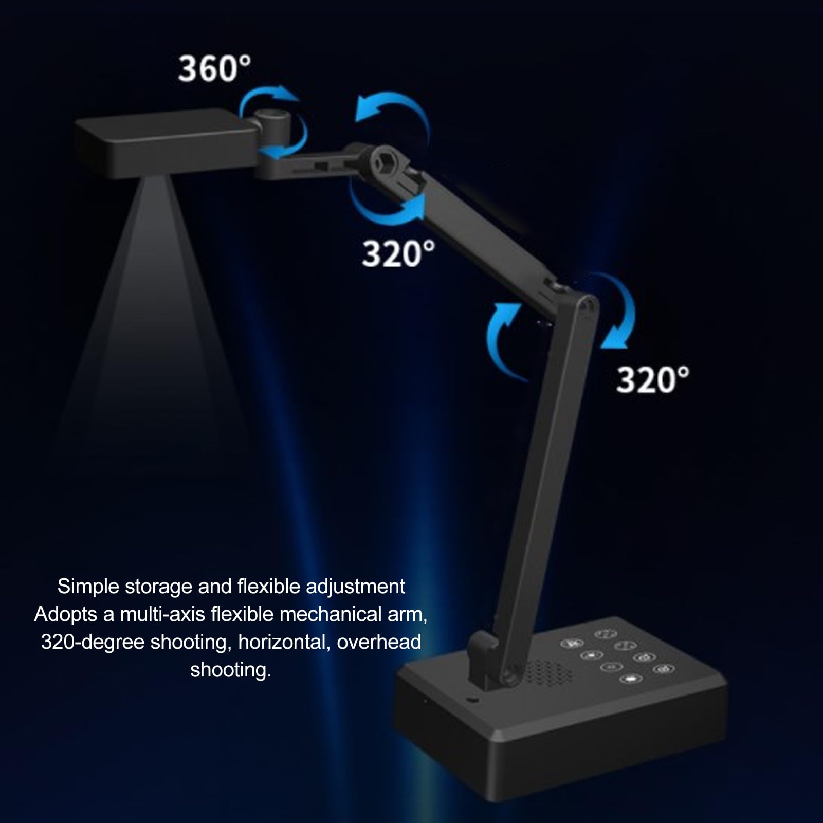 4K Ultra HD USB Document Camera - Foldable 360° Rotating Scanner with Adjustable Base & 3-Level LED Lighting | Portable for Windows, Mac OS X & Chrome | Perfect for Online Teaching, Remote Work & Document Digitizing