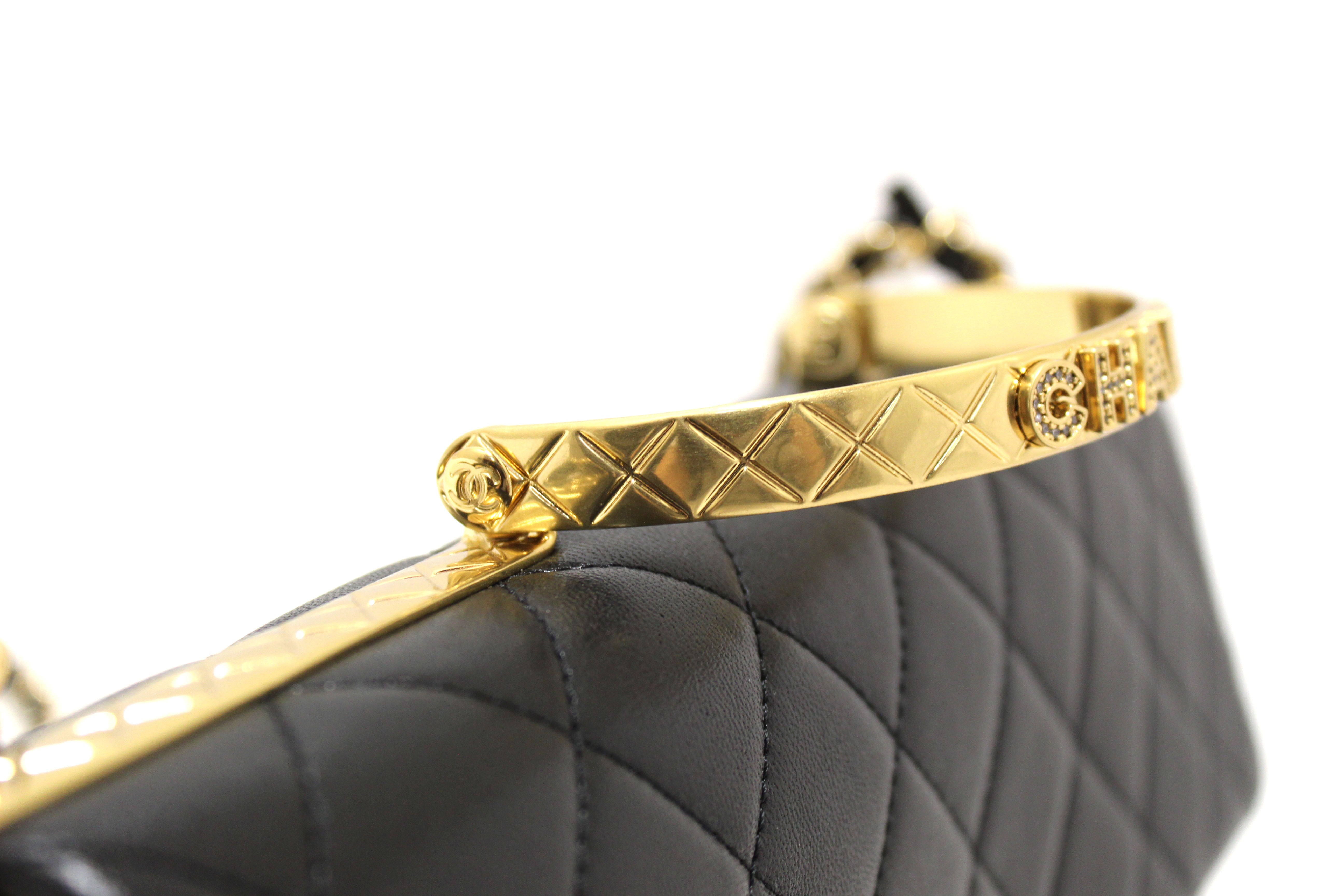 Authentic Chanel Black Calfskin Leather Large Flap Bag with Handle - Luxury Designer Handbag for Women, Perfect for Work, Evening Events & Travel Accessories