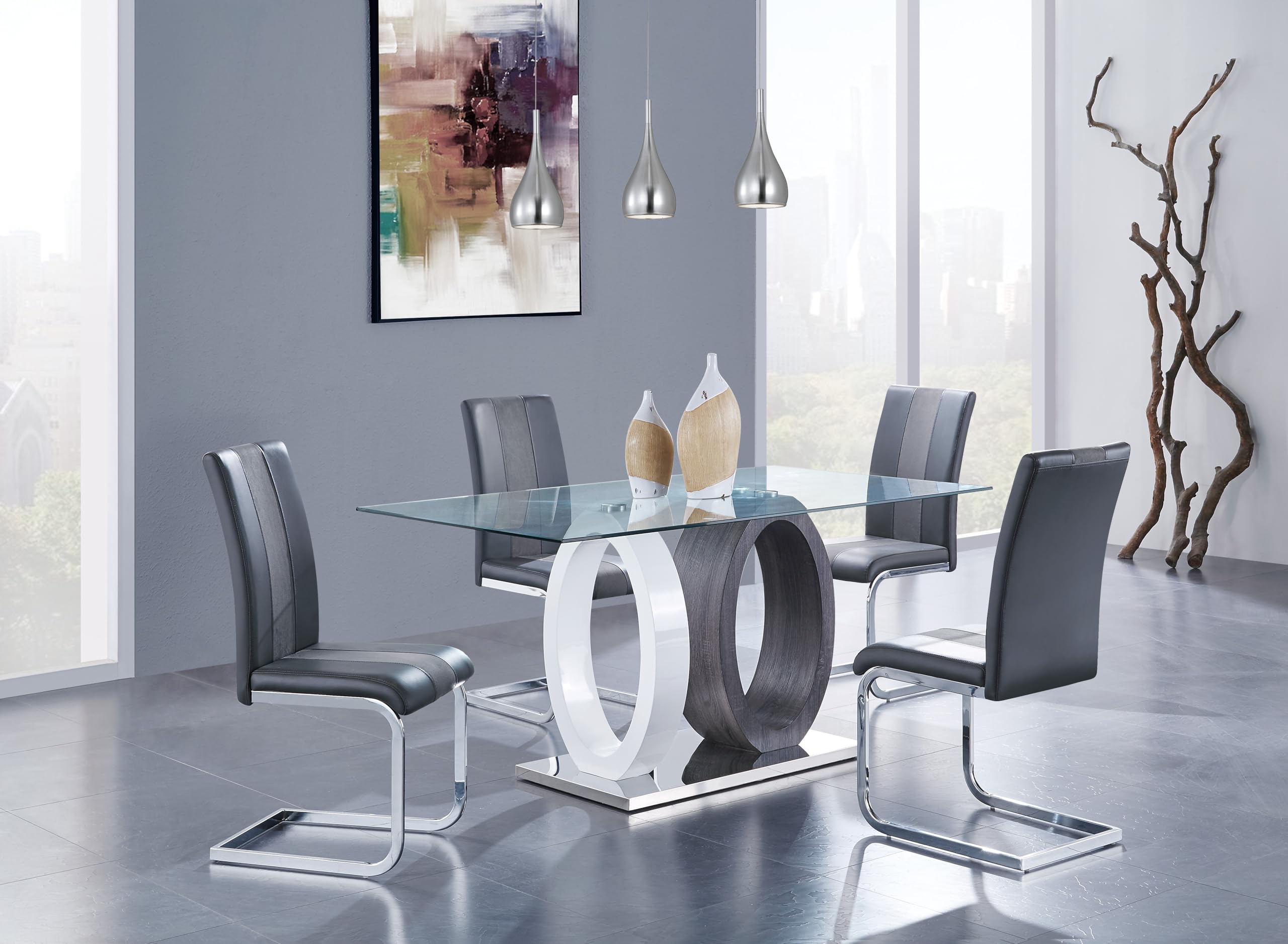 Modern White & Grey Dual Oval Base Dining Table - Elegant & Durable for Home, Restaurant, or Office - Perfect for Family Gatherings & Entertaining Guests