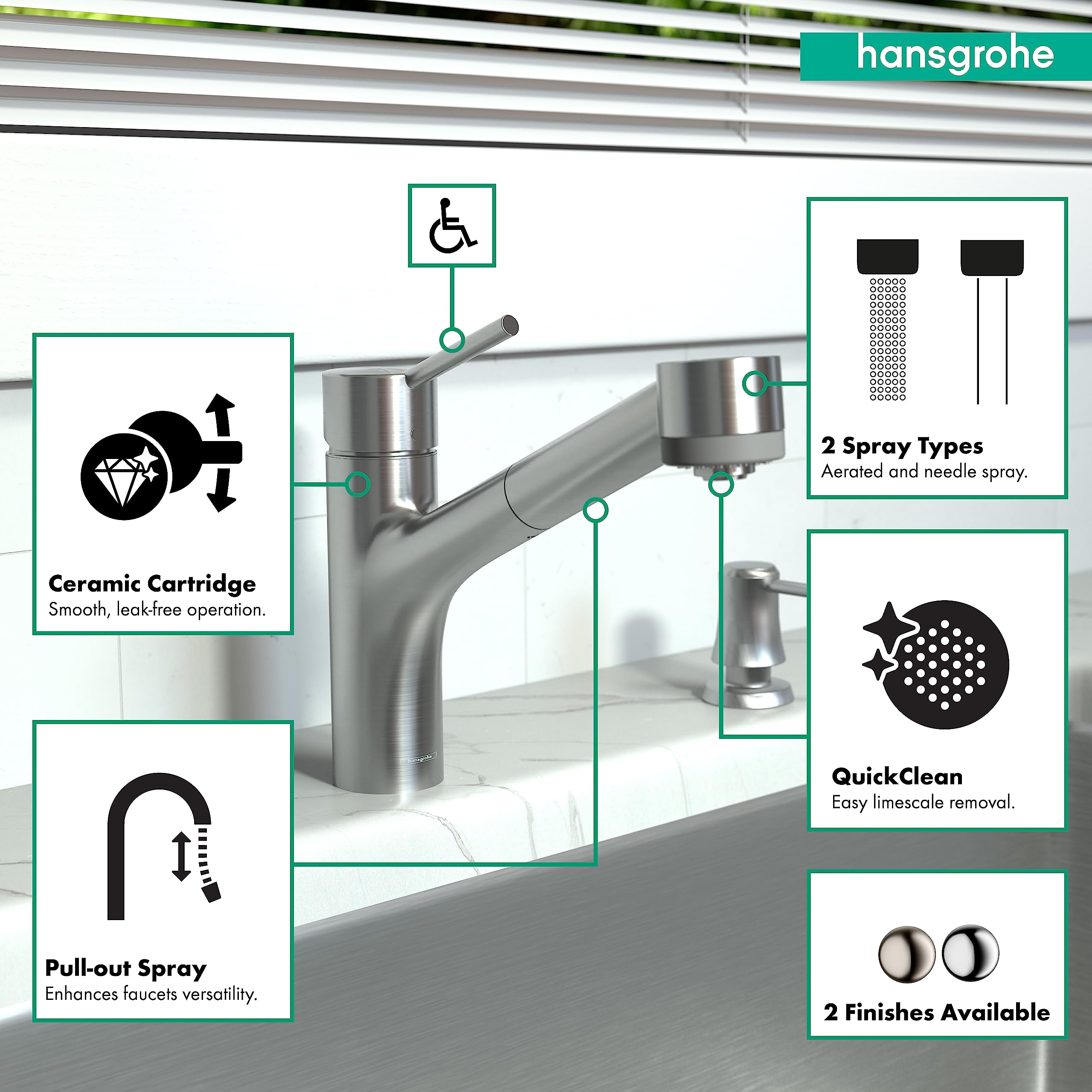 hansgrohe Talis S Stainless Steel Single-Handle Kitchen Faucet with Pull-Out Sprayer, Durable Faucet for Kitchen Sink, Stainless Steel Optic 06462860, Ideal for Modern Home Kitchens