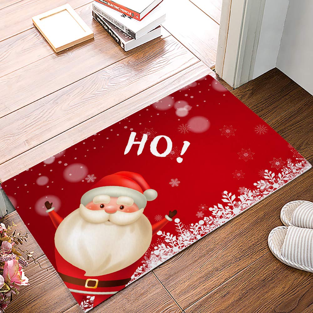 Non-Slip Christmas Doormat with Santa Claus & Snowflakes Design - Absorbent Indoor Entrance Mat with Rubber Backing - Machine Washable Front Door Rug for Home, Office & Pet Owners - Perfect for Holiday Decor & Winter Welcome Mats