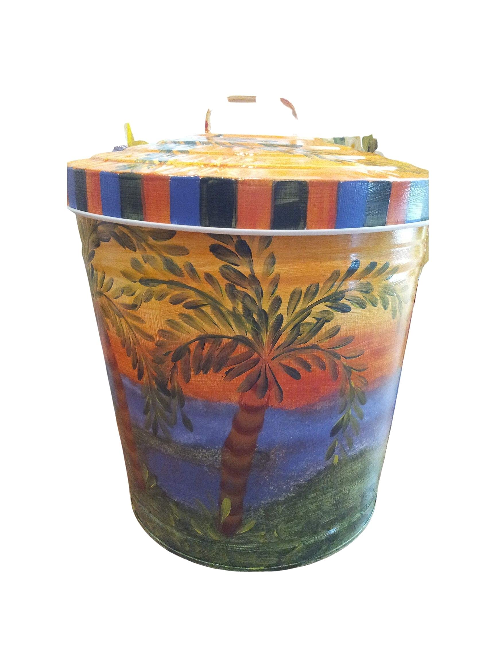 10 Gallon Hand Painted Decorative Trash Can - Elegant Waste Bin for Kitchen, Bathroom & Office - Eco-Friendly Garbage Can with Lid for Home & Commercial Use