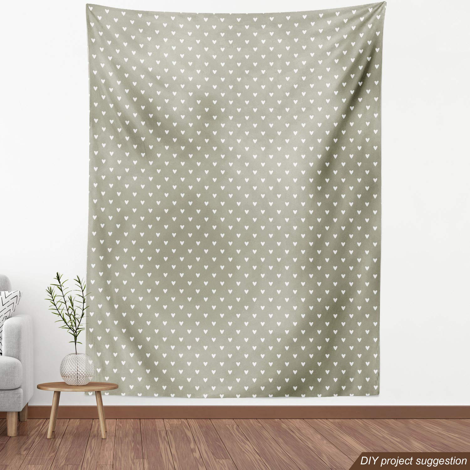 Ambesonne Romantic Fabric by The Yard - I Love You Heart Print Fabric for Upholstery, Home Decor, DIY Crafts (10 Yards, Pale Sage Green & White) | Perfect for Valentine's Day Gifts, Wedding Decorations & Bedroom Accents