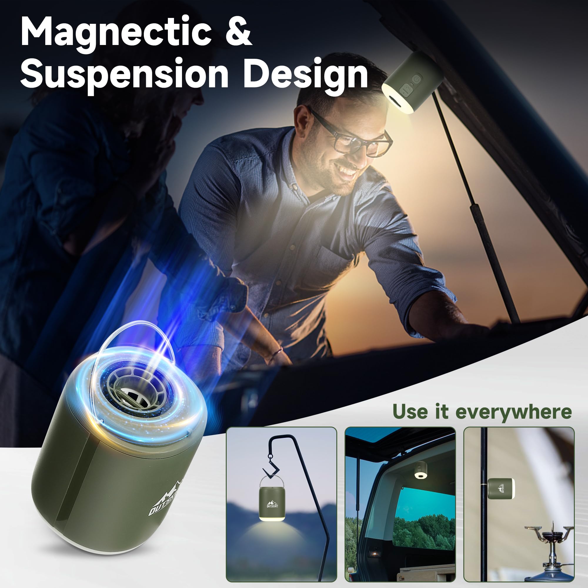 OUTSKIRT Ultra-Mini Air Pump - Portable Rechargeable Inflator with 4.5kPa Pressure, Built-in Camping Lantern & Magnetic Base - Perfect for Air Mattresses, Sleeping Pads, Pool Floats, Swimming Rings, Vacuum Storage Bags - Ideal for Camping, Travel, Beach Trips and Home Storage