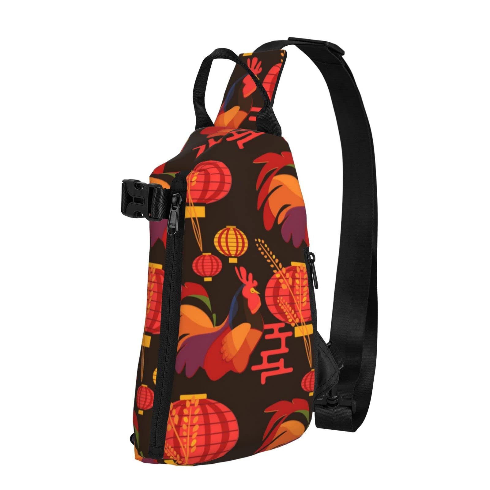 Large Capacity Sling Chest Bag for Men & Boys - Adjustable Crossbody Backpack for Hiking, Outdoor Sports & Travel | Rooster Chicken Floral Design | Perfect for Daily Commute, Gym & Festival Events