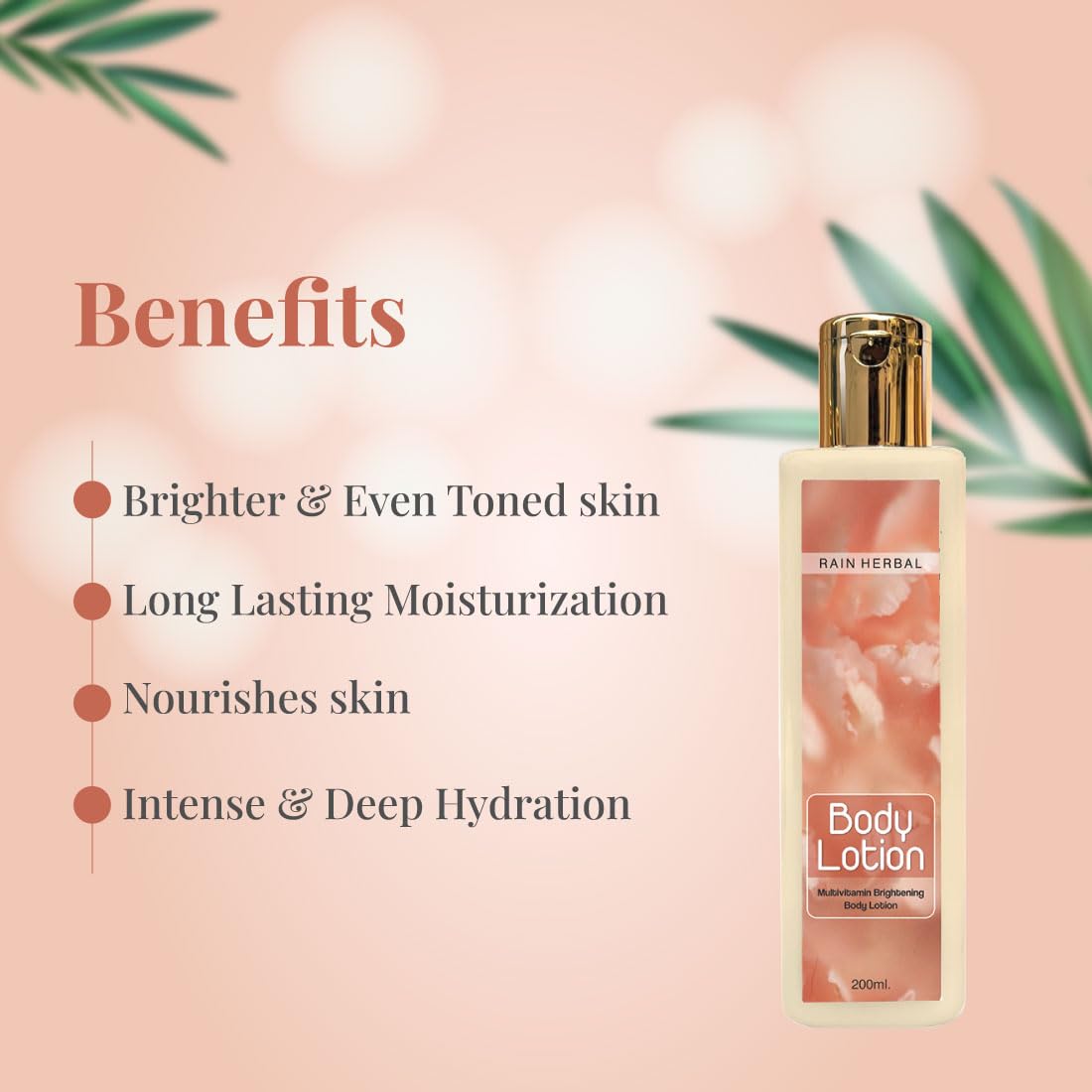 Rain Herbal Multi Vitamin Brightening Body Lotion with Vitamin C & Turmeric | Non-Sticky Moisturizer with Natural Sunscreen | For All Skin Types & Genders | 200ml | Perfect for Daily Hydration & Summer Skin Protection