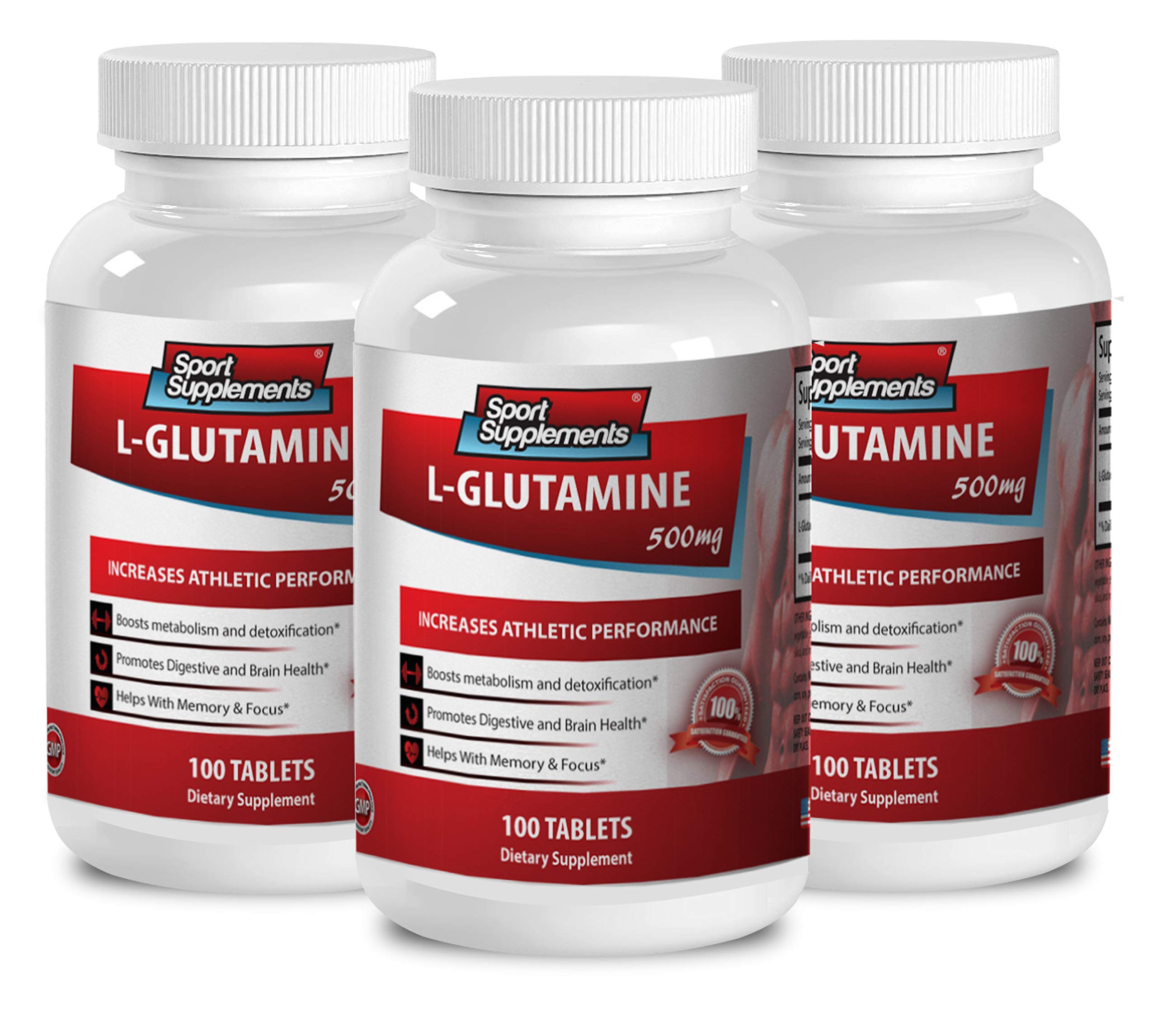 Premium L-Glutamine 500mg Amino Acid Supplement Pills - 3 Bottles (300 Tablets) for Muscle Recovery & Endurance Support - Ideal for Athletes, Gym Workouts & Post-Exercise Recovery
