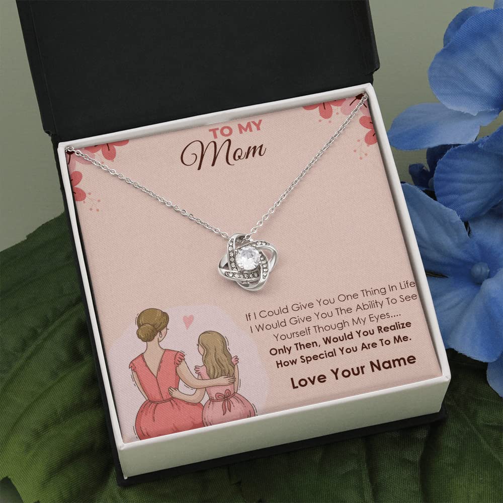 Personalized Mom Necklace - Love Knot Pendant with Engraved Message Card & Gift Box | Thoughtful Jewelry Gift for Mother's Day, Thanksgiving, Christmas & Birthday | Perfect for Everyday Wear, Special Occasions & Heartfelt Surprises