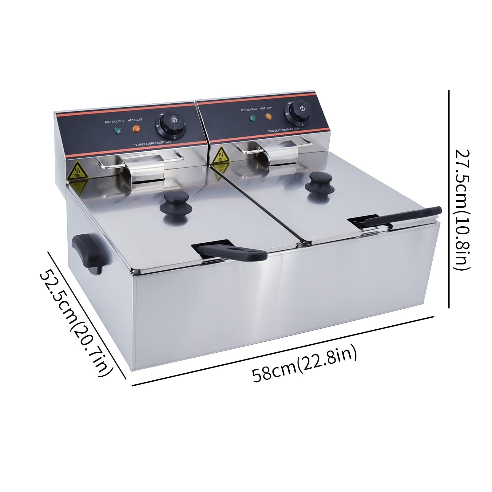 Commercial Dual Tank Electric Deep Fryer 12L - Stainless Steel Countertop Deep Fryer with 2 Baskets & Handles - Large Capacity Restaurant Kitchen Equipment for Fried Chicken, Fish, Donuts & More