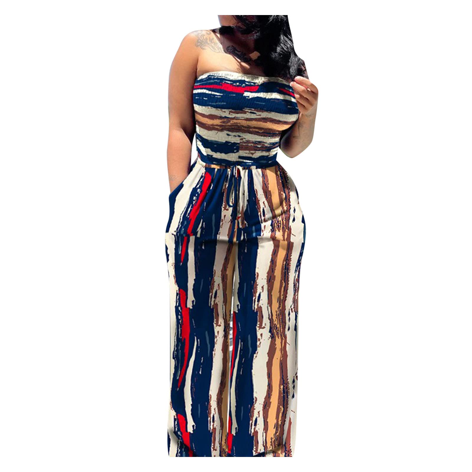Kingtowag Women's Tie-Dye Print Jumpsuit - Sleeveless Loose Fit Fashion Pants with Suspenders, Casual Romper for Summer (Navy Blue, XL) | Perfect for Beach Outings, Music Festivals & Casual Street Style