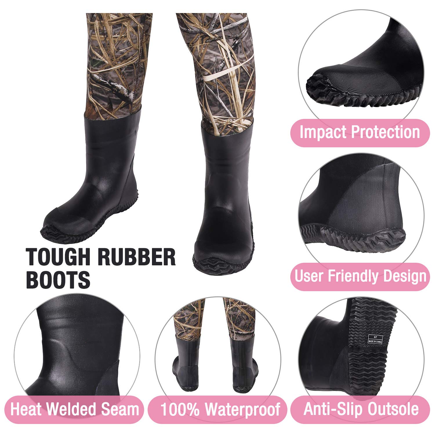 HISEA Kids Neoprene Chest Waders for Toddlers & Children - Insulated Waterproof Hunting Waders for Boys & Girls - Perfect for Duck Hunting, Fishing, and Outdoor Adventures