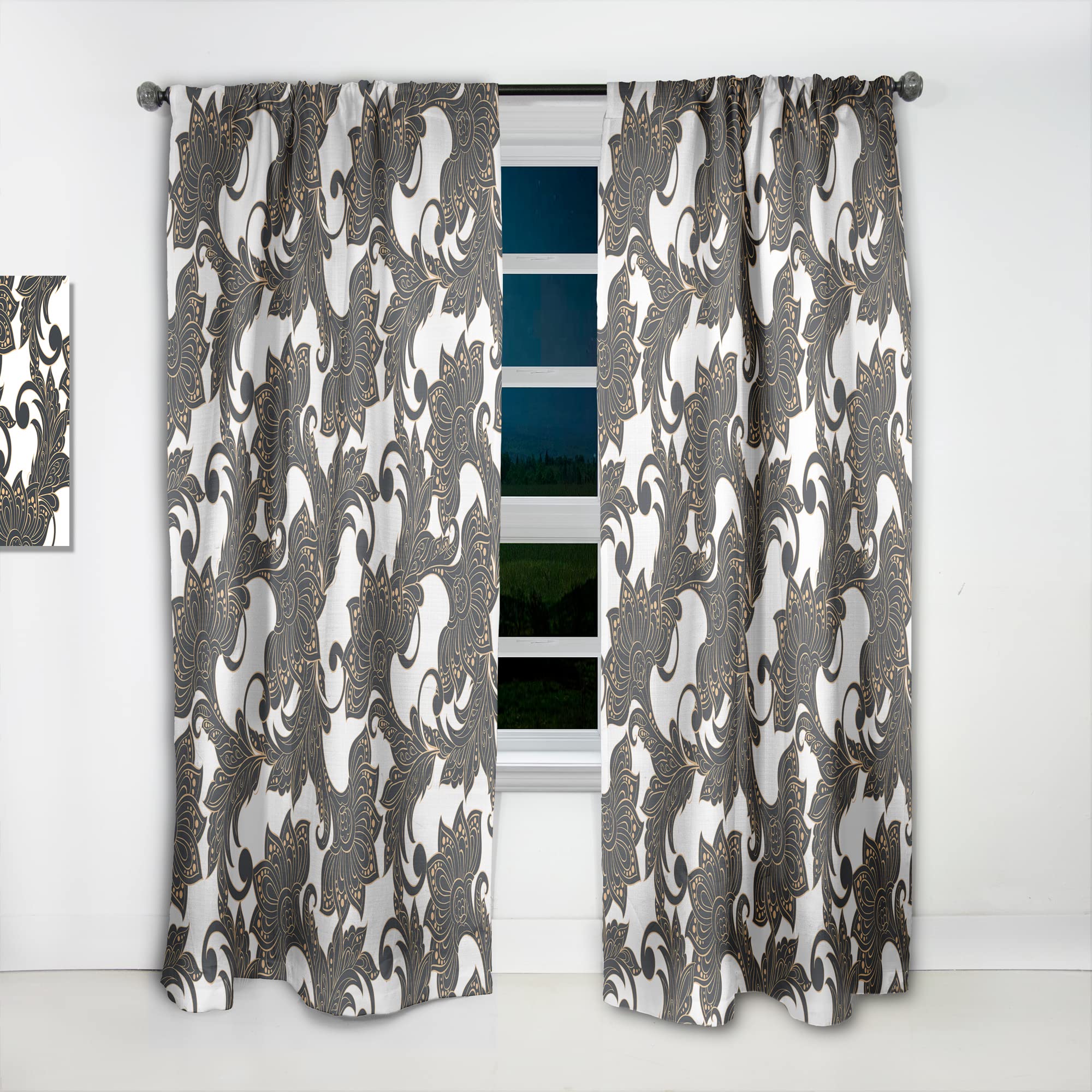 Retro Indian Floral Batik Thermal Insulated Curtains - Single Panel 52x120 Inches - Elegant Drapes for Bedroom & Living Room - Perfect for Home Decor, Privacy & Light Control