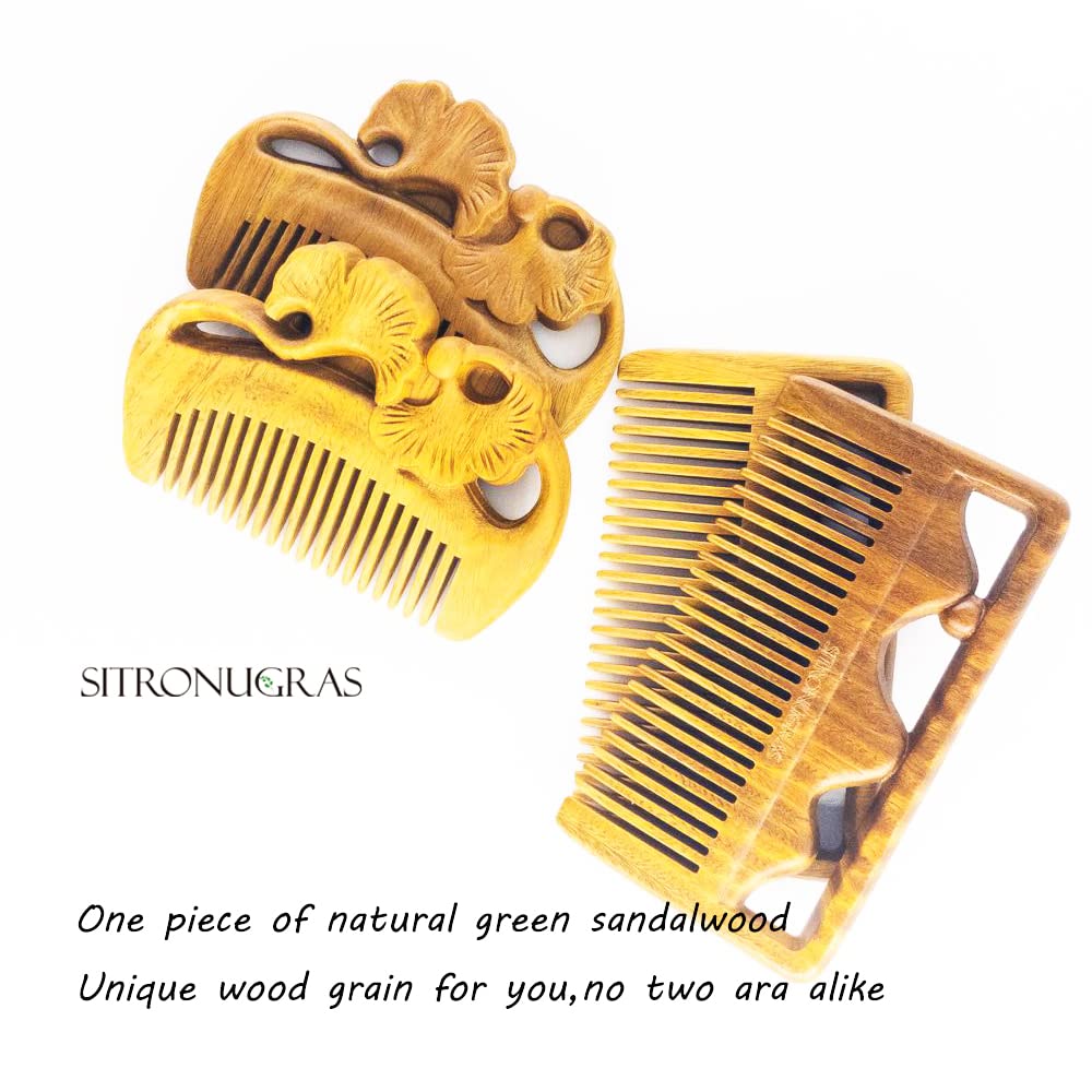 Premium Natural Sandalwood Hair Comb Set - Anti-Static Detangling Wooden Comb for Women & Kids (2 Pack with Free Pouch) | Travel-Friendly Pocket Size, Fine Tooth Design for Smooth Hair Care at Home & On-The-Go