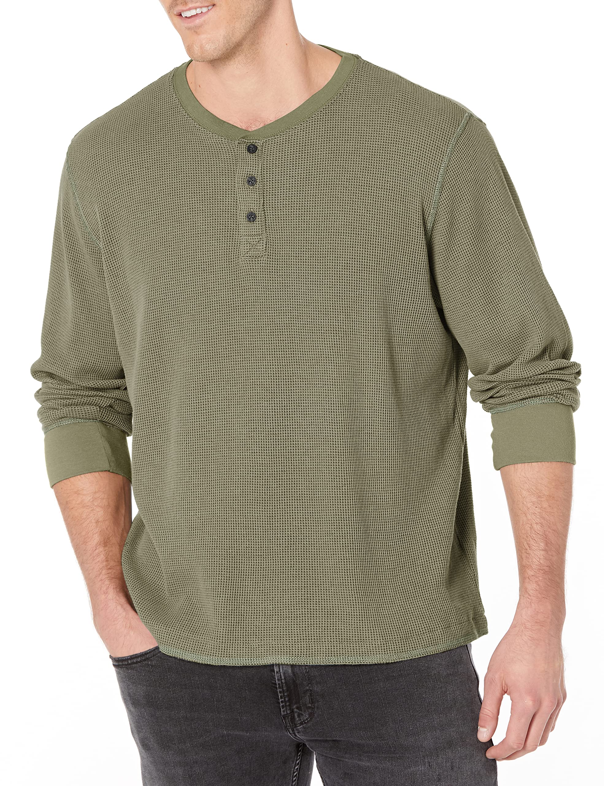 Wrangler Authentics Men's Long Sleeve Waffle Henley Shirt - Comfortable Thermal Knit Top for Casual Wear, Outdoor Activities & Layering