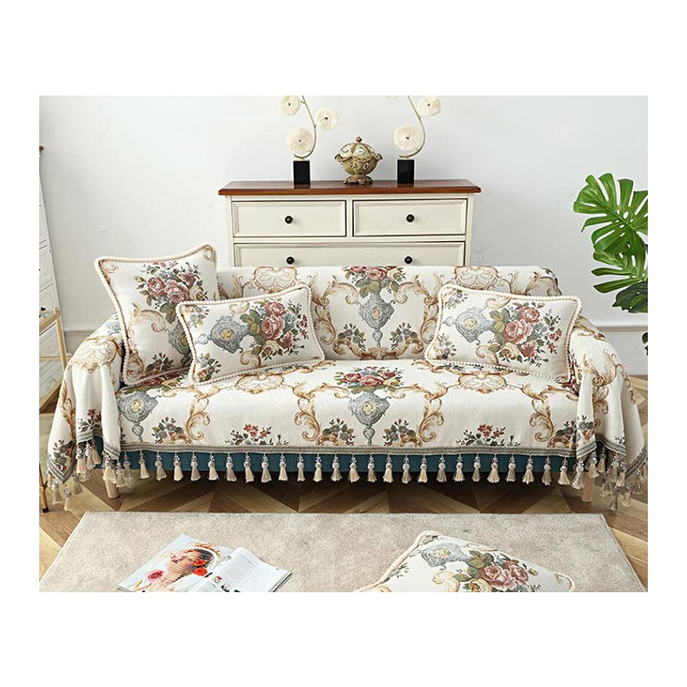 European Style Four Seasons Universal Couch Cover - Washable Sofa Protector with Tassels & Stylish Print | Perfect for Living Room, Bedroom & Home Decor Protection