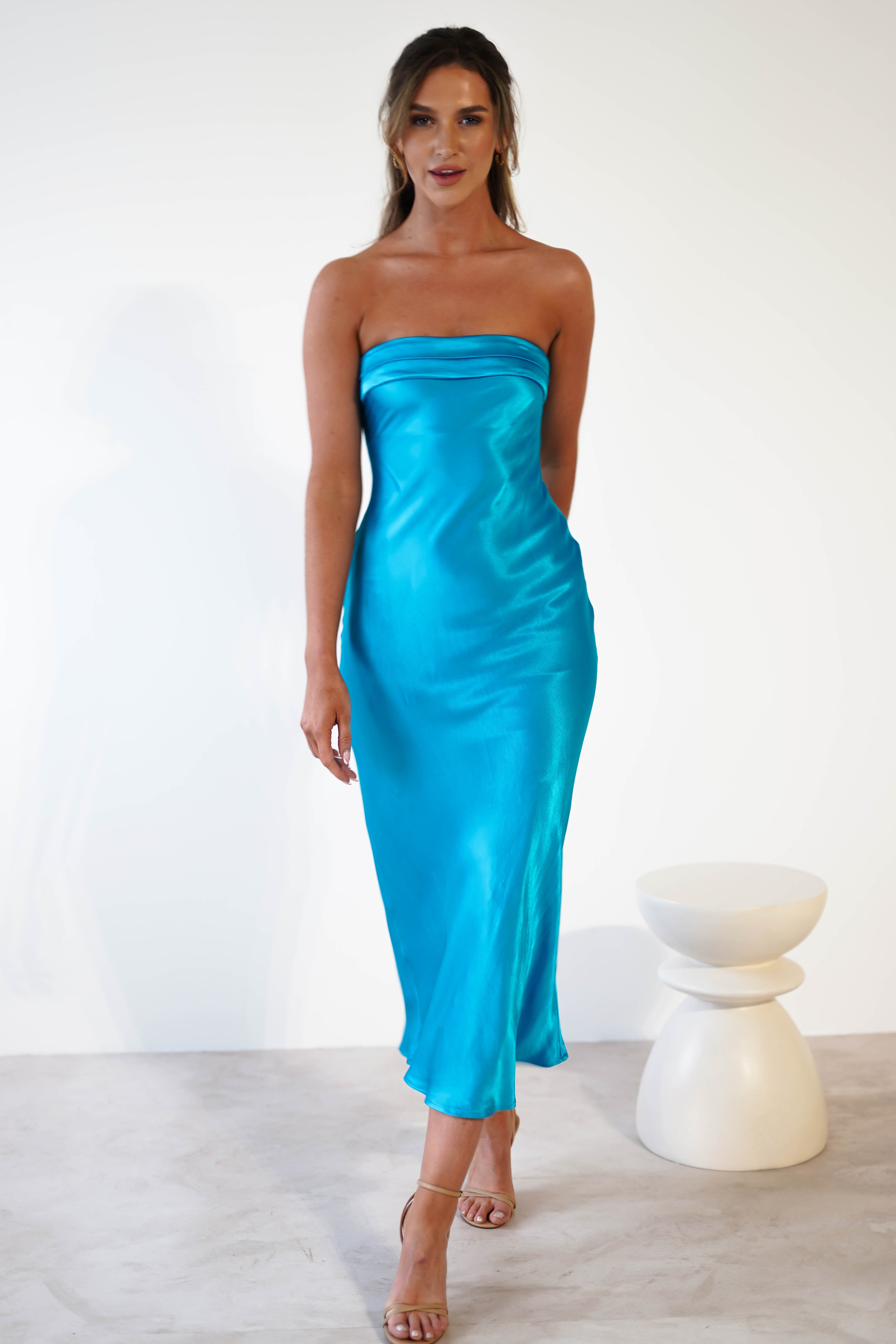 Lucia Soft Satin Slip Midi Dress - Women's Elegant Turquoise Nightgown & Loungewear for Sleepwear, Bridal Party, and Special Occasions