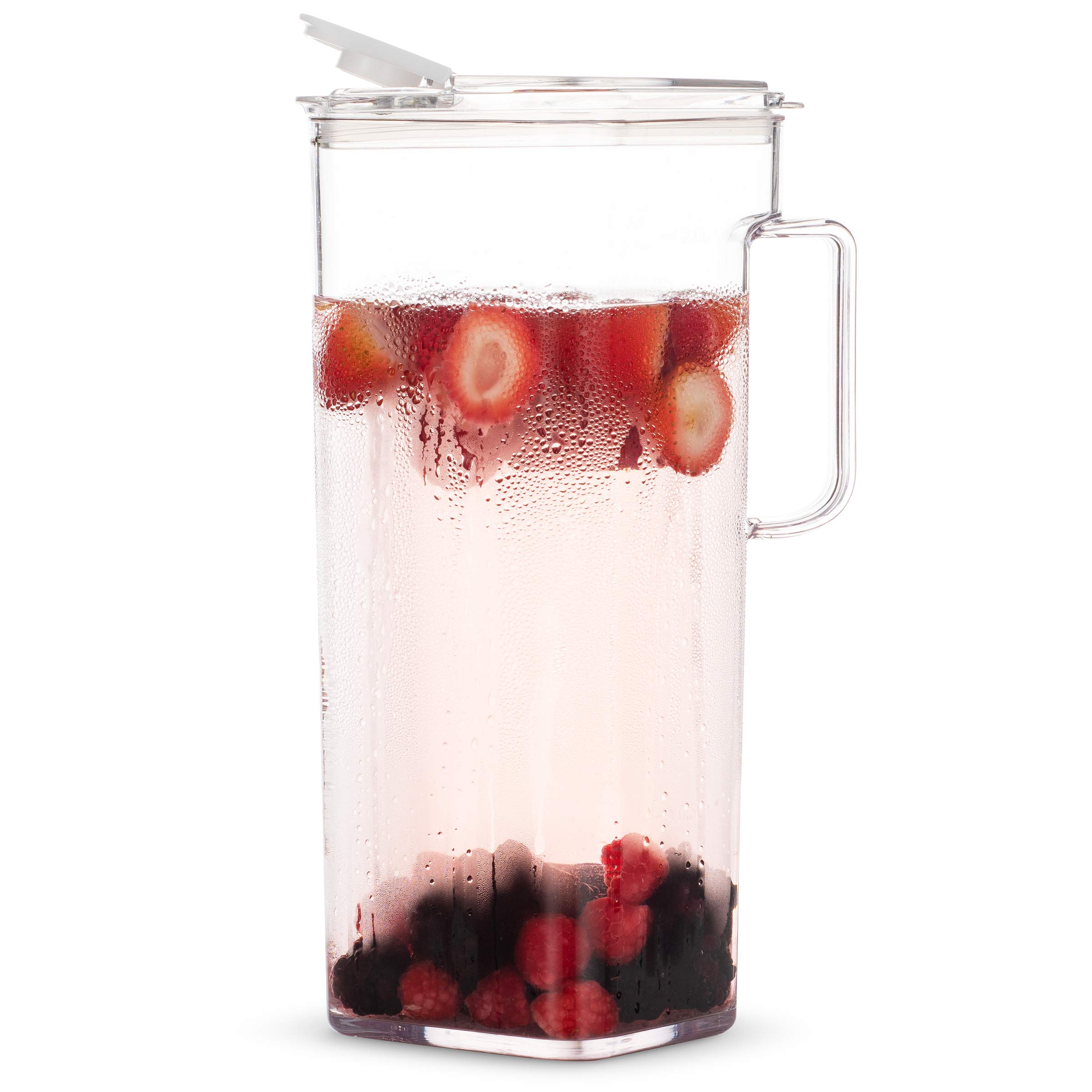 Komax Tritan Plastic Water Pitcher with Lid – BPA-Free, 2.4 Qt Square Pitcher for Water, Iced Tea, Juice & Sangria – Microwave & Dishwasher Safe – Fridge Storage Container – Perfect for Parties, BBQs & Daily Hydration