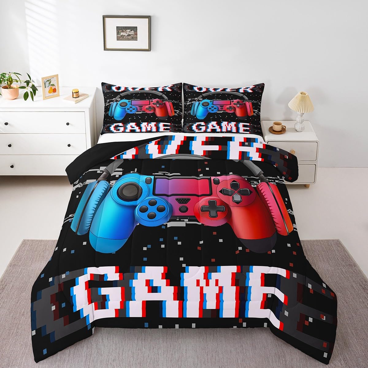 Erosebridal Girls & Boys Gaming Comforter Set - Full Size Toddler Bedding with Red & Blue Design | Perfect for Kids' Rooms, Gaming Themed Bedrooms & Sleepovers