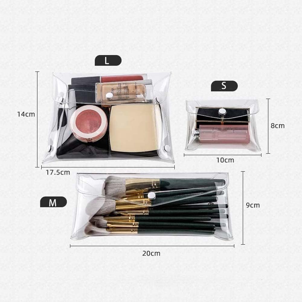 2Pcs Clear Mini PVC Makeup Bags - Small Waterproof Cosmetic Organizer Pouches with Snap Closure - Travel Toiletry Bags for Vacation, Bathroom Storage & Daily Essentials Organization (Small Size)