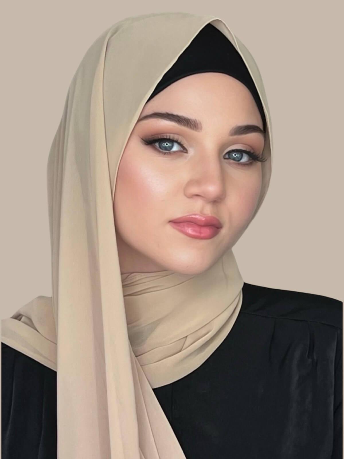 Premium Frosted Almond Chiffon Hijab - Soft & Elegant Muslim Headscarf for Women - Perfect for Daily Wear, Prayer, and Special Occasions
