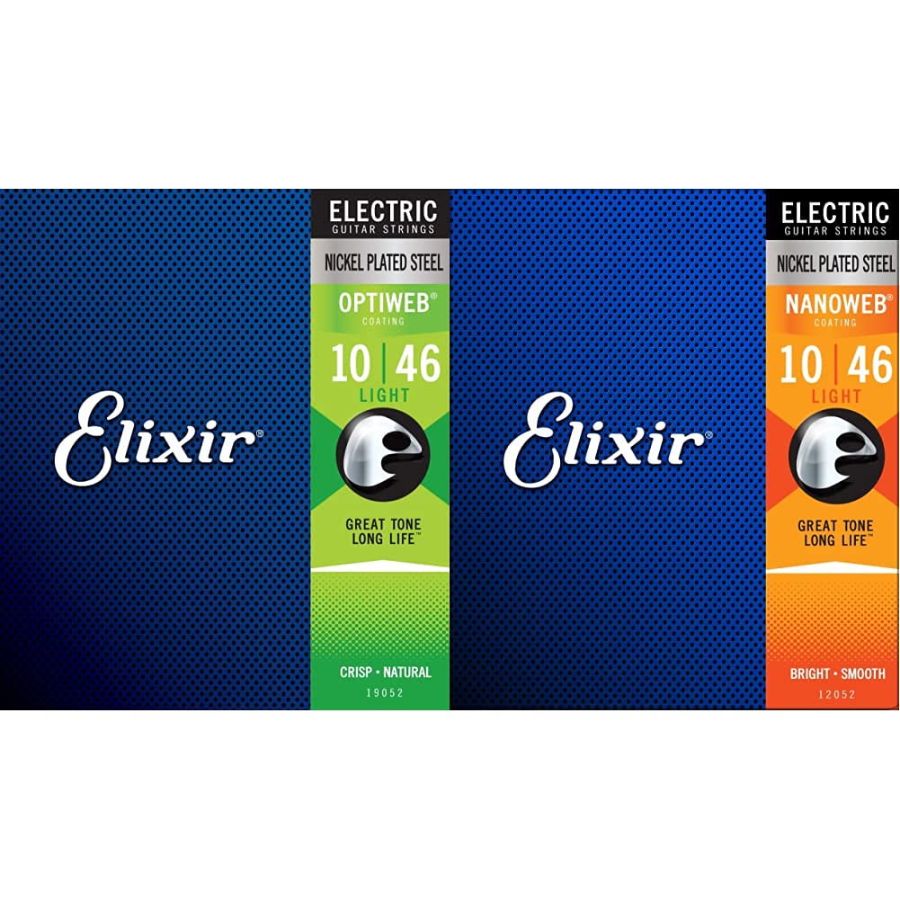 Elixir 19052 Electric Guitar Strings with NANOWEB Coating - Light Gauge .010-.046 for Smooth Play & Longevity - Perfect for Rock, Blues & Studio Recording