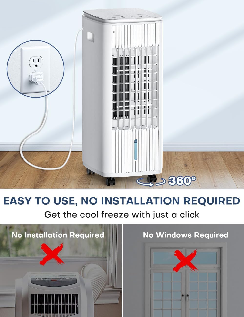 BALKO 25-Inch Portable Evaporative Air Cooler with Double Water Tanks, Smart Timer & 3 Ice Packs - 60W Energy Efficient, 70° Oscillation, 3-Speed Windowless Air Conditioner for Bedroom, Office & Outdoor Use - Perfect for Summer Cooling & Home Comfort